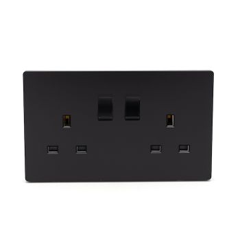 Noorco Plus Double 13A Socket with Black Switch