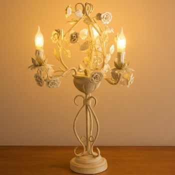 أباجورة طاولة كلاسيك ستايل ايطالي ذهبي ورد أبيض / 3 - E14