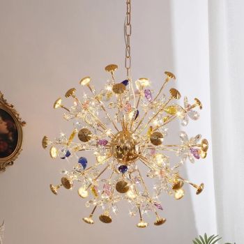Neoclassical gold chandelier, 53 cm & 31 watts