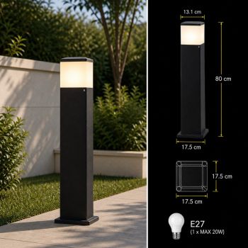 عمود حديقة مودرن  أسود 80سم زجاج أوبال E27 فومجالي - ايطالي
