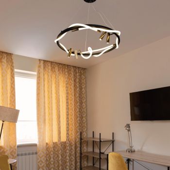 Modern black + gold chandelier, 60 cm, 40 watts