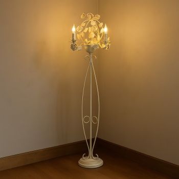 أباجورة أرضية كلاسيك ستايل ايطالي ذهبي ورد أبيض / 3 - E14