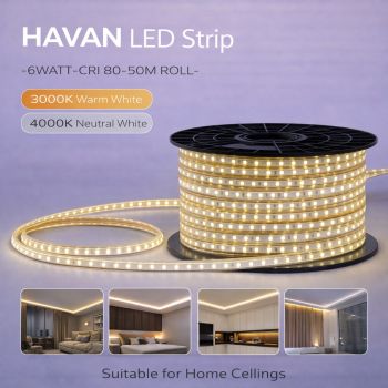إنارة شريطية هافان بقوة 6 واط بالمتر و60لمبة بالمتر