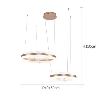  ثريا مودرن بتصميم حلقي فاخر بلون ذهبي شامبين-40CM+60 CM