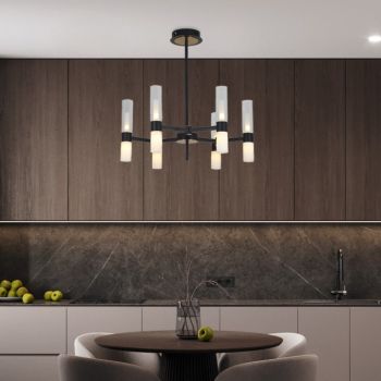 Modern black and gold chandelier without bulbs
