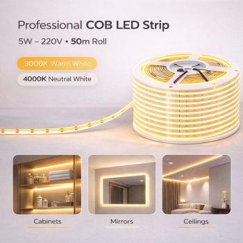 شريط إنارة cobعالي الكثافة 220 فولت – 5 واط – رول 50 متر
