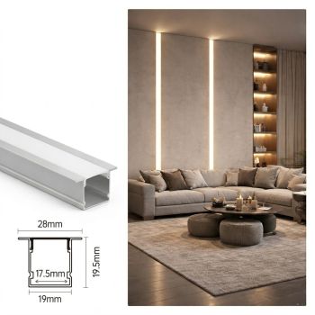 Aluminum LED Profile Channel with Flange – 28 mm Width × 19.5 mm Depth