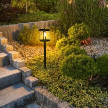 Solar-Powered Garden Pole Light, 350 Lumens - Black - 3000 Kelvin 