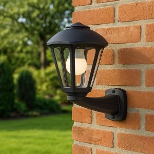 فانوس جداري أسود بزجاج شفاف، بتصميم كلاسيكي