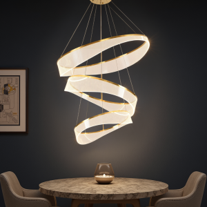 Modern triple-ring chandelier in a gold finish