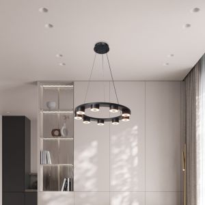 Modern black circular chandelier, 65 watts