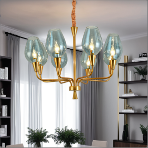 ثريا مودرن نحاسي - E14*8 زجاج ازرق