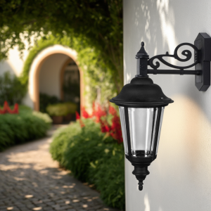 "Classic black exterior wall light available in 3 sizes."