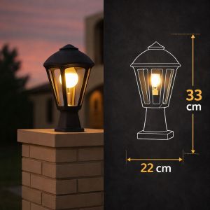 Black wall lantern with clear glass, classic style