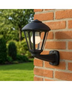 Black wall lantern with clear glass, classic design