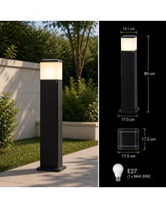 Modern Garden Bollard – Black, 80 cm, Opal Glass, E27 Base, Fumagalli