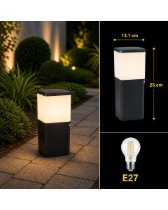 Modern Garden Bollard – Black, 25 cm, Opal Glass, E27 Base, Fumagalli