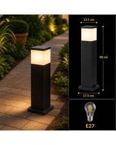 Modern Garden Bollard – Black, 50 cm, Opal Glass, E27 Base, Fumagalli