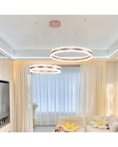 Modern chandelier with a luxurious ring-shaped design in champagne gold.
