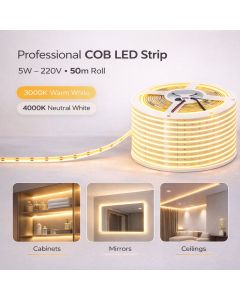 شريط إنارة cobعالي الكثافة 220 فولت – 5 واط – رول 50 متر