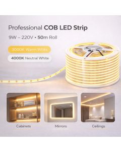 شريط إنارة cobعالي الكثافة 220 فولت – 9 واط – رول 50 متر