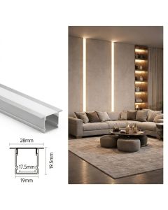 Aluminum LED Profile Channel with Flange – 28 mm Width × 19.5 mm Depth
