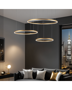 Modern Gold Chandelier with 3 Rings