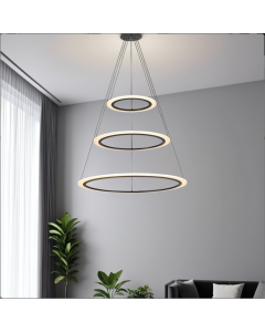 Modern Black Chandelier, 75W, 3 Rings