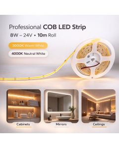 COB LED Strip Light 8W – 24V (10m Roll)
