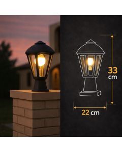 Black wall lantern with clear glass, classic style