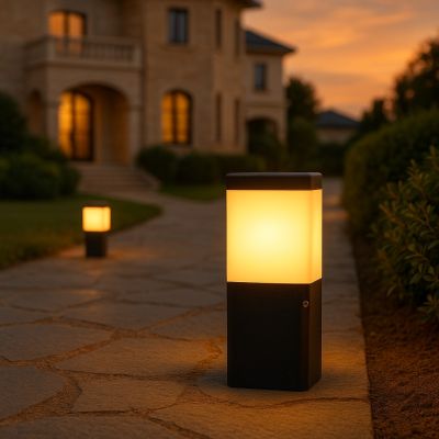 Modern Garden Bollard – Black, 25 cm, Opal Glass, E27 Base, Fumagalli