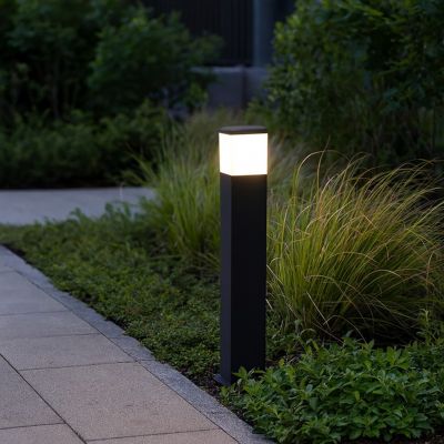 Modern Garden Bollard – Black, 80 cm, Opal Glass, E27 Base, Fumagalli