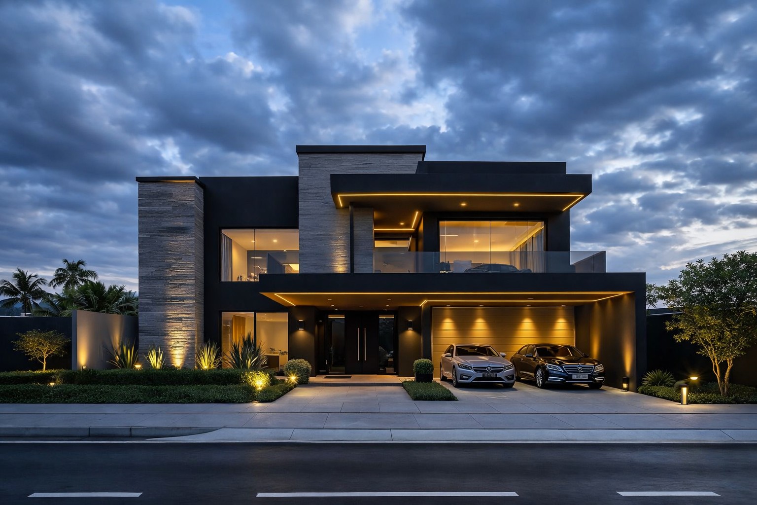 تصميم إنارة واجهة منزل مودرن